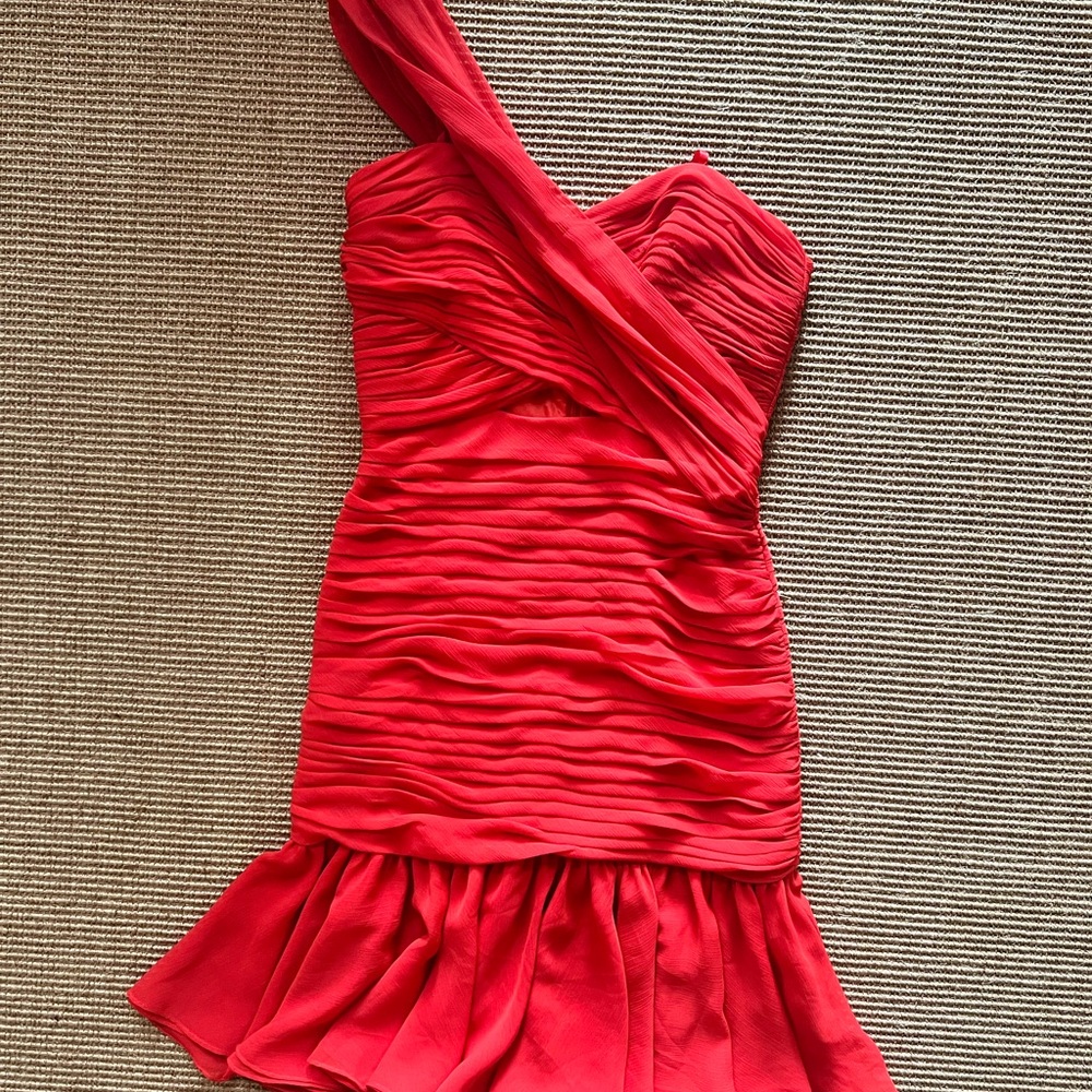 Jill Stuart Red One-Shoulder Ruched Cutout Dress - Picture 9 of 14